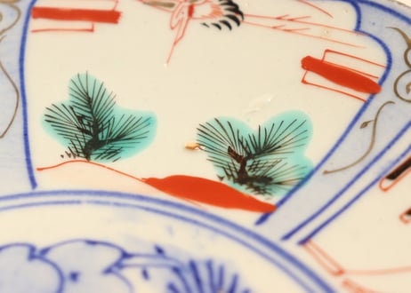 明治後期～大正色絵唐子と松鶴図7寸皿