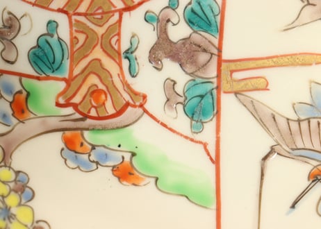 明治前期色絵松竹梅に鶴図7寸鉢