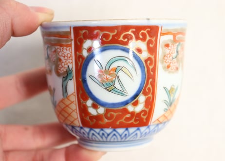 江戸後期色絵水仙と桜図向付 5客組