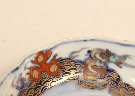 明治前期色絵龍と宝珠に人物図通り物なます皿 少甘手
