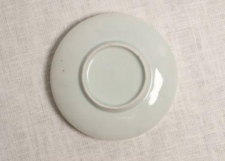 江戸中期色絵若松と梅図縁立ち小皿 窯傷
