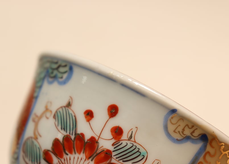 明治後期～大正色絵鶴丸と牡丹図飯茶碗 | 吉祥寺PukuPuku