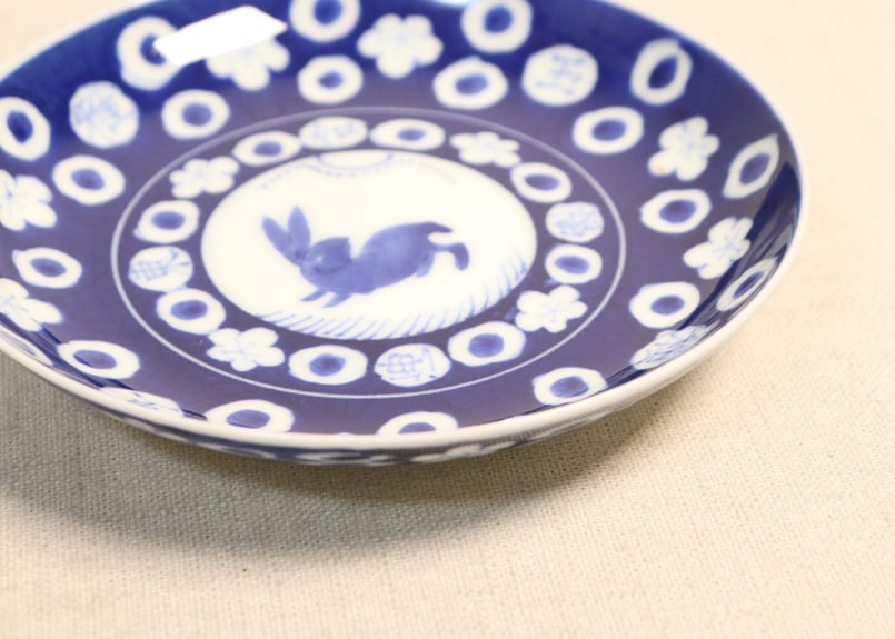 明治後期~大正染付兎と水玉図5寸皿 | 吉祥寺PukuPuku