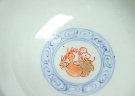 明治前期色絵瓢箪に蝶と花鳥図飯茶碗①