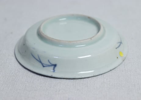 江戸中期染付海辺に船図小皿　小ホツ