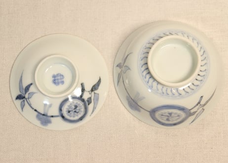 明治後期～大正染付枝に小鳥図飯茶碗①