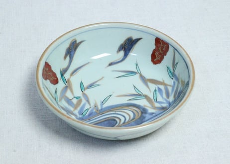 江戸後期色絵アシに水鳥図なます皿①