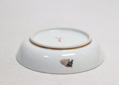 明治前期九谷焼色絵松鶴図通り物深小皿　甘手
