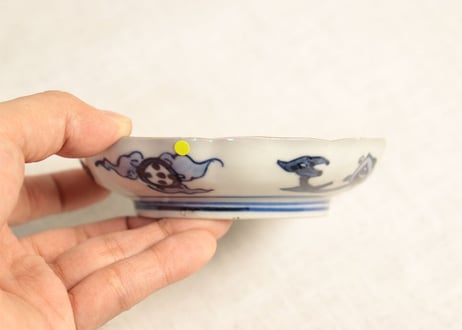 明治前期色絵二方梅図小皿 ノミホツ
