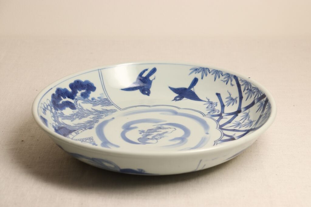 江戸幕末染付竹林雀と山水図尺皿 | 吉祥寺PukuPuku