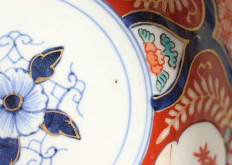 江戸中期色絵四方に紅葉と藤図なます皿5客組