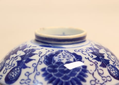 明治前期紙刷六方花図飯茶碗