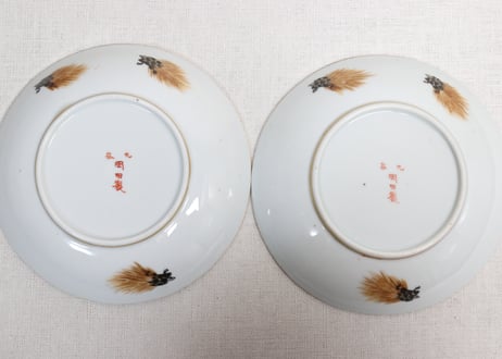 明治前期九谷焼色絵松鶴図通り物5寸皿①