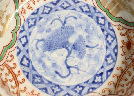明治前期色絵松竹梅に唐草図春寒鉢