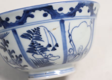 江戸後期染付草花割絵と雪輪図蓋茶碗