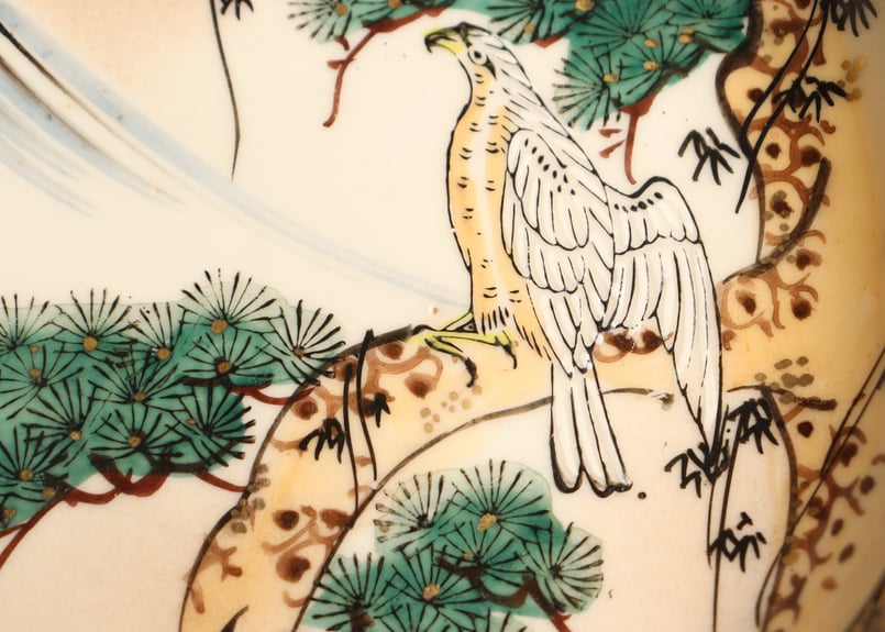 大正～昭和戦前九谷焼青粒色絵富士に鷹図小皿 | 吉祥寺PukuPuku