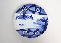 明治前期染付山水と花図８寸皿
