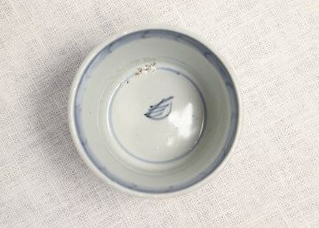 江戸幕末染付横縞に木目文猪口