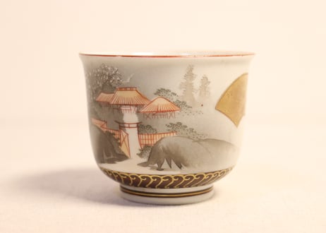 明治前期九谷焼色絵家風景図通り物向付