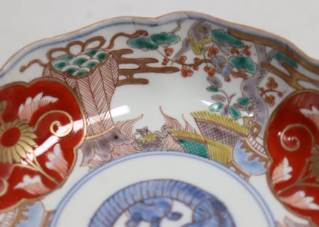 明治前期色絵松竹梅に鶴亀図通り物大なます皿①