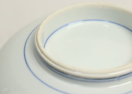 明治前期色絵松竹梅と牡丹図7寸鉢　釉剝げ