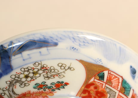 明治前期色絵柴垣に梅と龍図通り物蒸茶碗