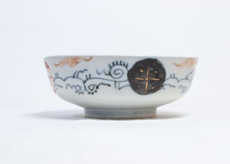 明治前期色絵桃と三方に菊図6寸鉢 五客組 1ヶニュウ