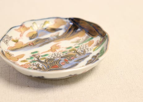 明治前期色絵山水図通り物豆皿