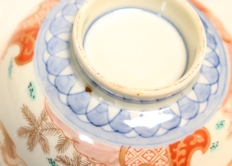 明治前期色絵松鶴図通り物飯茶碗