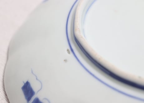 明治前期色絵梅に鶯と菖蒲図通り物7寸皿②かたつき