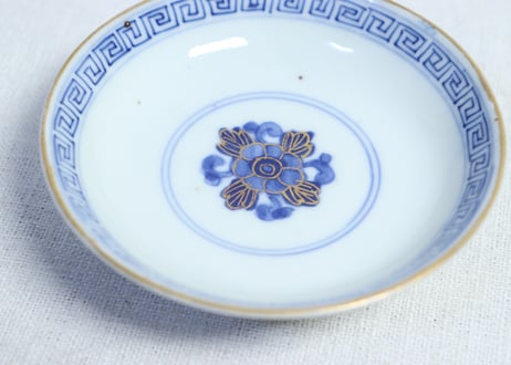 明治前期金彩染付松竹梅図通り物飯茶碗