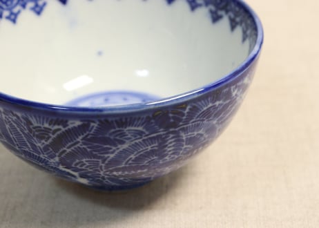 明治前期紙刷六方に花図飯茶碗
