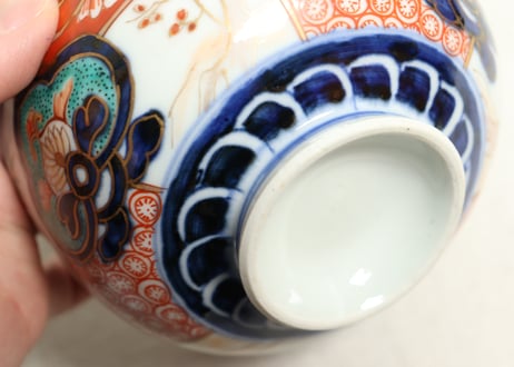 明治前期色絵市松に松竹梅図蒸茶碗②窯傷