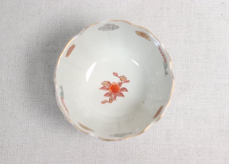 明治前期色絵網手に鶴と梅に鶯図通り物向付②高台内柄無し