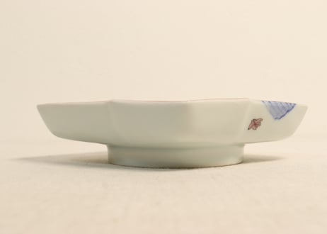 明治後期～大正色絵紅葉と鳥図縁立菱形皿②釉剥げ