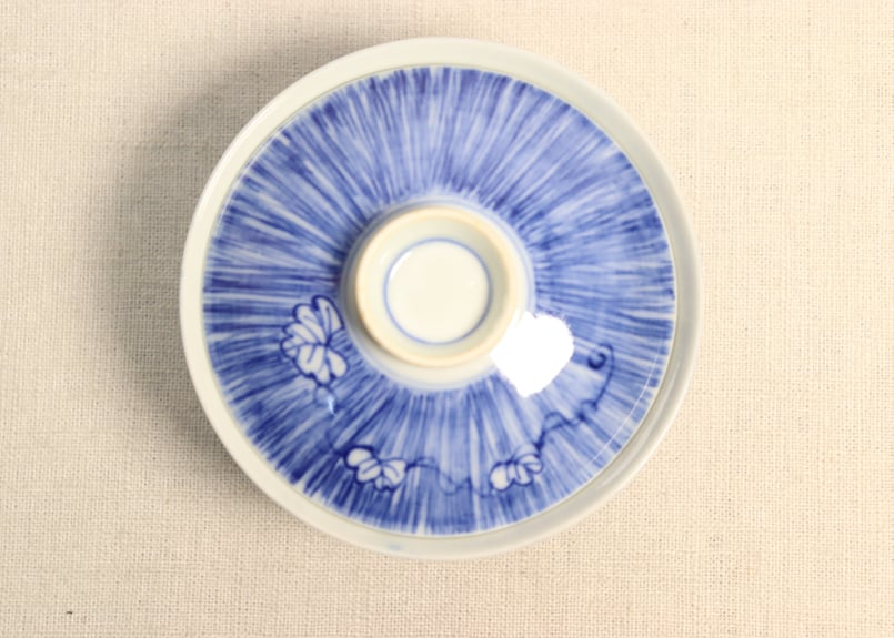 大正～昭和戦前染付縦縞に蔦図蓋茶碗① 濃いめ | 吉祥寺PukuPuku