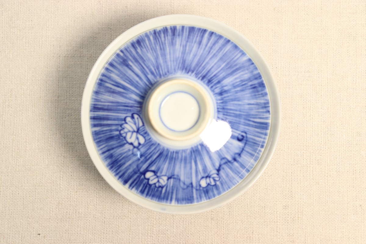 大正～昭和戦前染付縦縞に蔦図蓋茶碗① 濃いめ | 吉祥寺PukuPuku