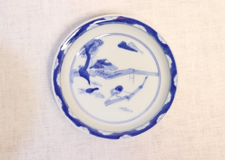 明治後期～大正染付いかだ人物図5寸皿