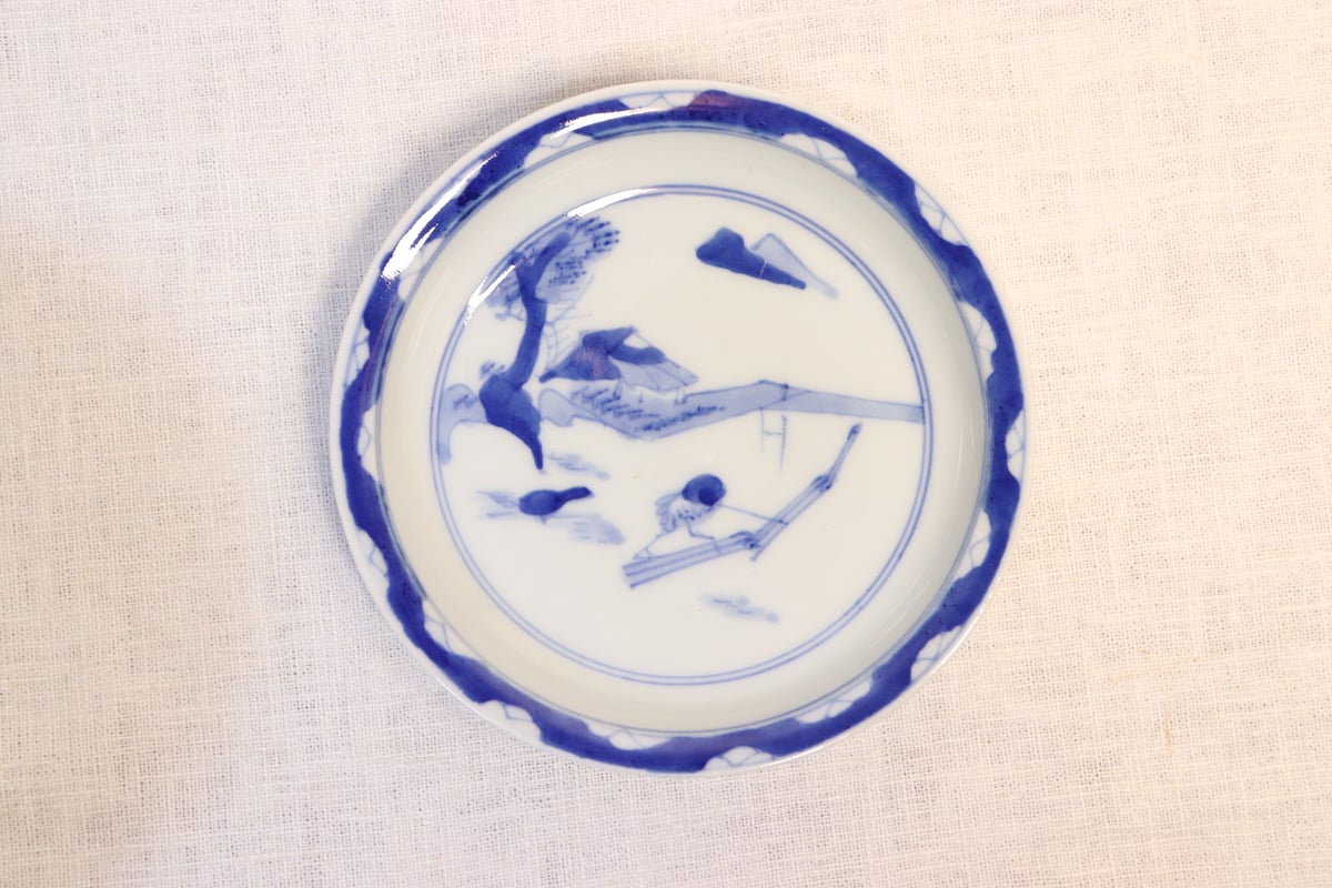 明治後期～大正染付いかだ人物図5寸皿 | 吉祥寺PukuPuku