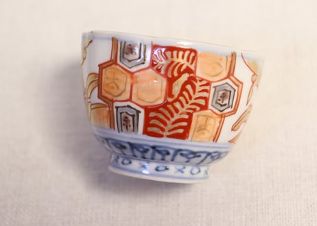 明治前期色絵色絵芭蕉と亀甲図通り物小向付