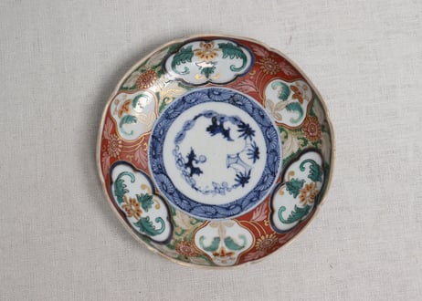 明治前期大聖寺焼色絵花図5寸皿②甘手
