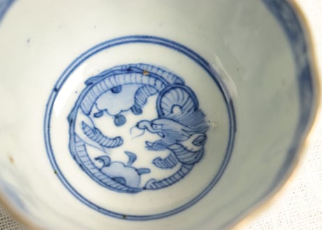 明治前期色絵獅子牡丹図向付 少フリモノ