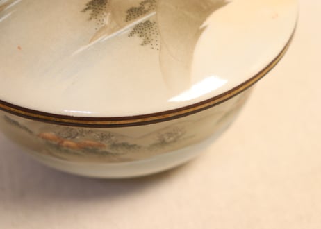 明治前期九谷焼色絵家風景図通り物蒸茶碗