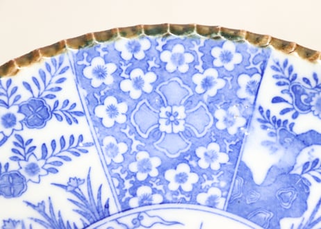 明治後期～大正銅判割絵と山水図イゲ縁８寸皿