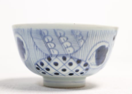 江戸幕末染付丸文散らし図蓋茶碗①