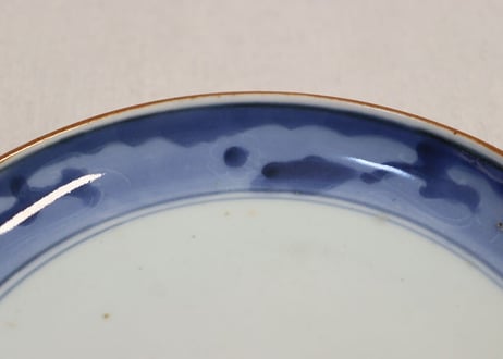 江戸中期染付流水に桜図6寸皿 ホツニュウ
