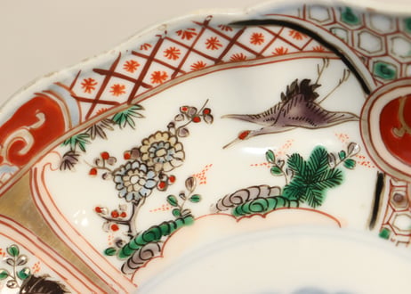 明治前期色絵松竹梅に鶴図通り物なます皿 フリモノ