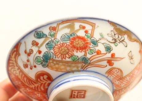 明治前期色絵菊花籠図飯茶碗③高台ひっつき