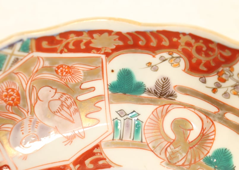 明治前期色絵鶉と鶴丸図大なます皿② 見込み薄め | 吉祥寺PukuPuku