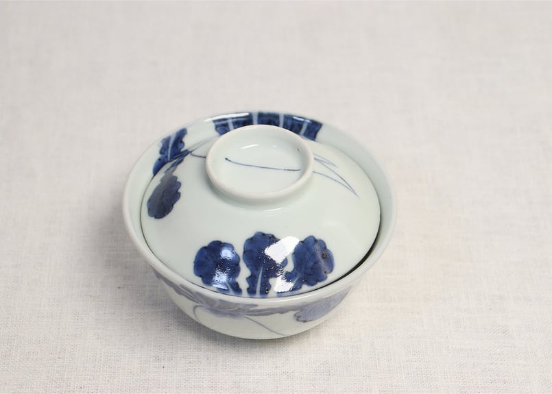 江戸後期染付大根図蓋茶碗5客組 内1客ノミホツ | 吉祥寺PukuPuku